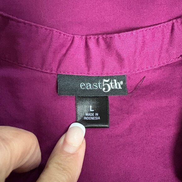 East 5th Blouse Womens Size Large Fuchsia Button-Down Long Sleeve V-Neck Top - Picture 5 of 8